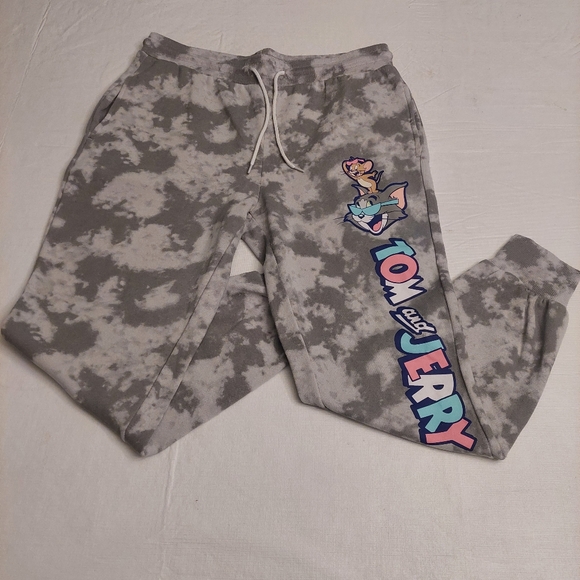 Tom And Jerry Grey White Tie Dye Jogger Sweatpants Cartoon 90s Loungewear Size L - Picture 7 of 13